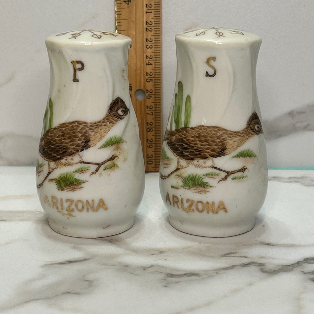 Vintage Arizona Roadrunner Salt and Pepper Shakers Ceramic Made in Japan Set